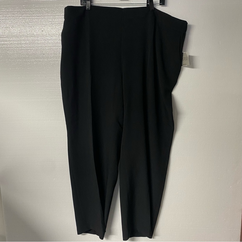 KASPER Pants Women Size 3X Black Elastic Waist Straight Leg Loose Pull On Slacks